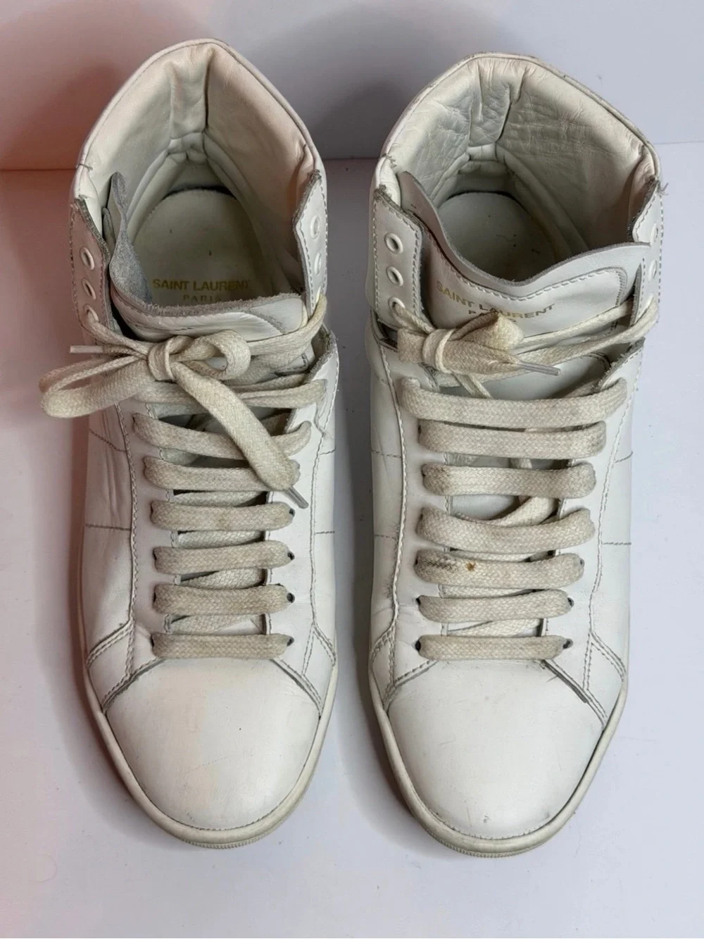 Saint Laurent SL/10H Court Classic High-top Sneakers in White Leather Size 37